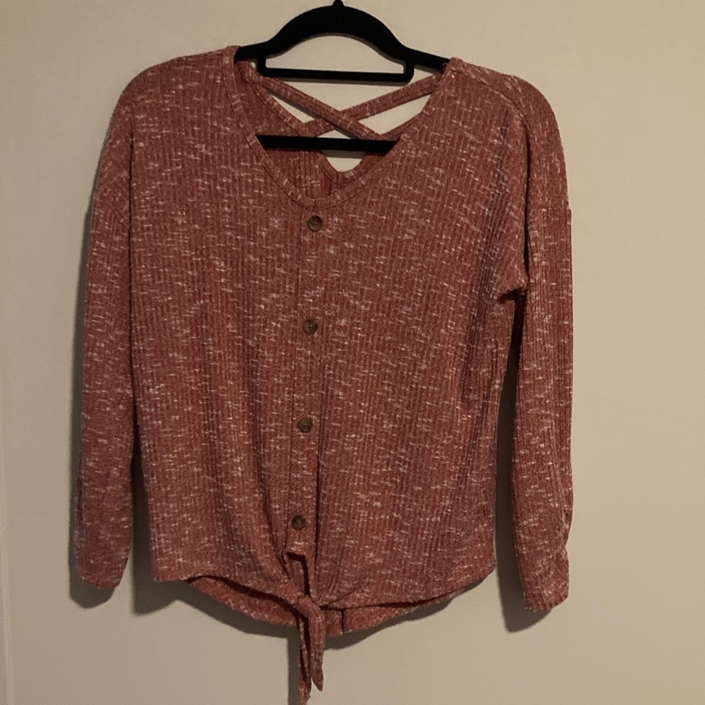Bobbie Brooks Marled Red Cardigan with Criss-Cross Neckline